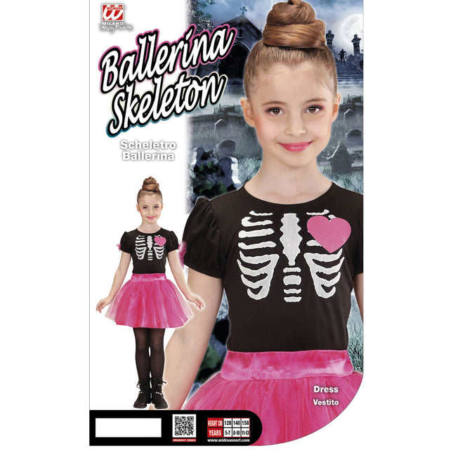 Halloween Kleid Schwarz Rosa Mädchen Skelett