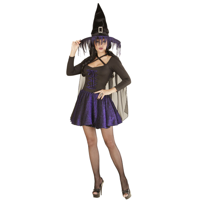 Halloween Kleid Schwarz Lila Hexe