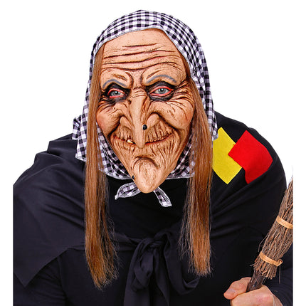 Halloween Maske Hexe mit Haar