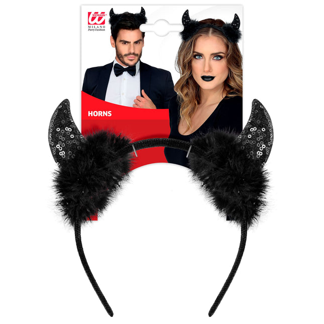Halloween Haarband Schwarzer Teufel Glitzer