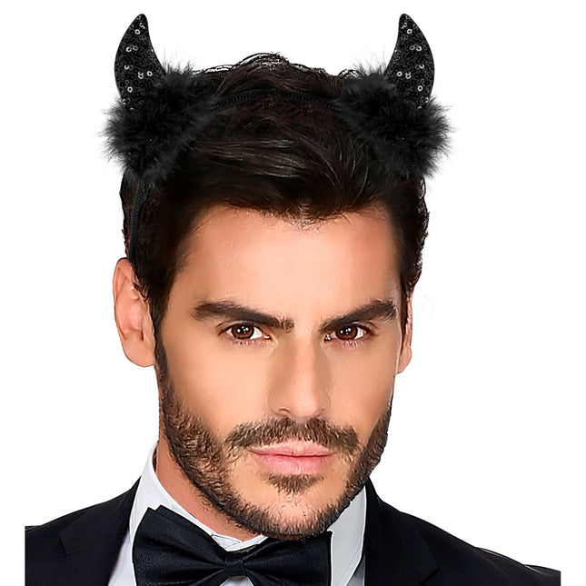 Halloween Haarband Schwarzer Teufel Glitzer