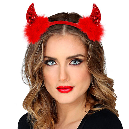 Halloween Haarband Red Devil Glitter