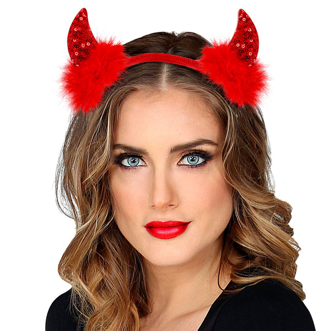 Halloween Haarband Red Devil Glitter