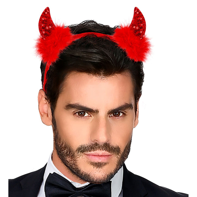 Halloween Haarband Red Devil Glitter