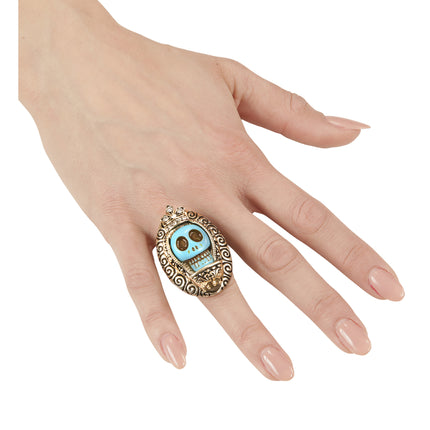Halloween Ring Blauer Totenkopf
