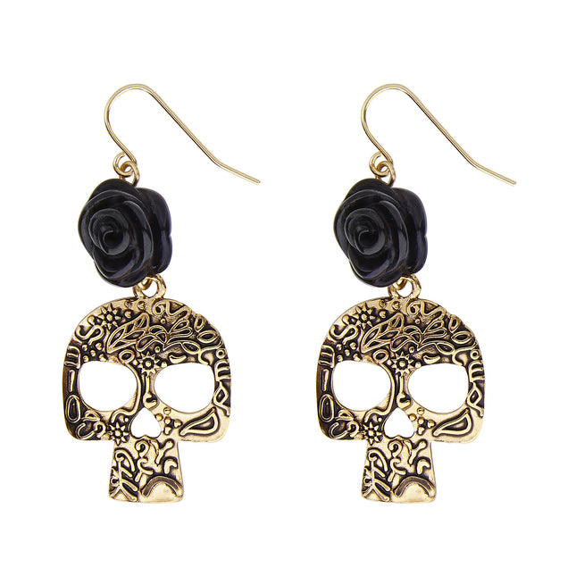 Halloween Ohrringe Gold Schwarzer Totenkopf