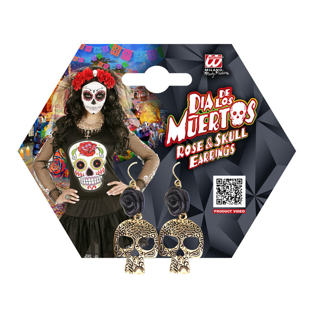Halloween Ohrringe Gold Schwarzer Totenkopf