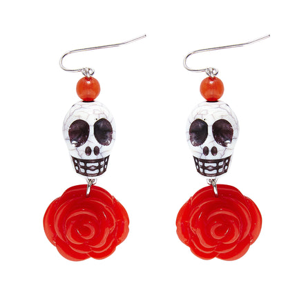 Halloween Ohrringe Rot Weiß Totenköpfe mit Rose
