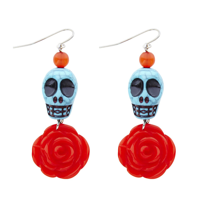 Halloween Ohrringe Totenköpfe mit Rose