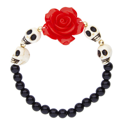 Halloween-Armband Totenköpfe mit Rose
