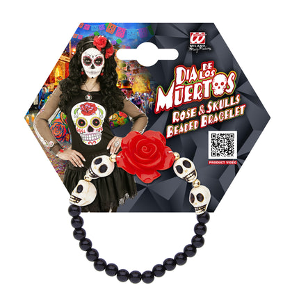 Halloween-Armband Totenköpfe mit Rose