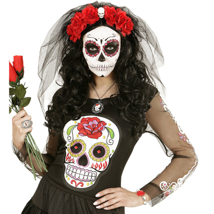 Halloween-Armband Totenköpfe mit Rose