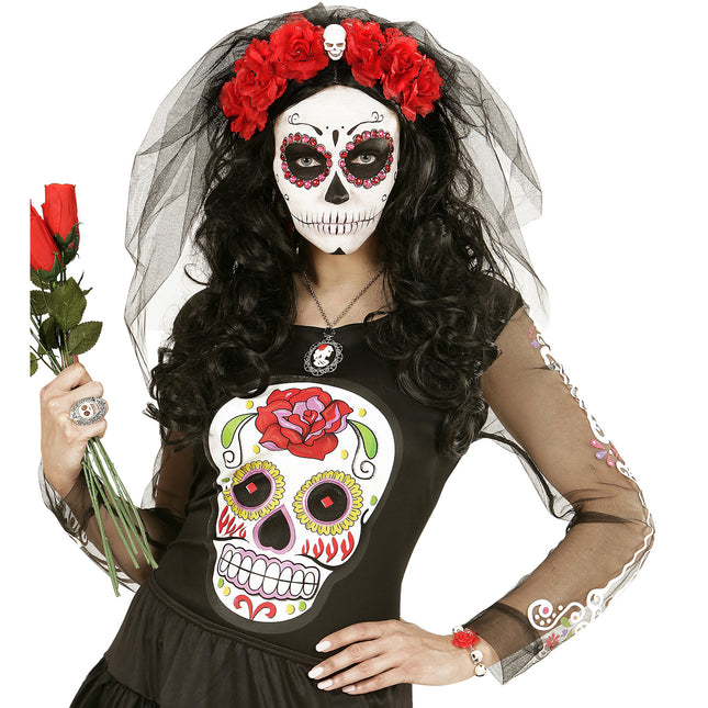 Halloween-Armband Totenköpfe mit Rose