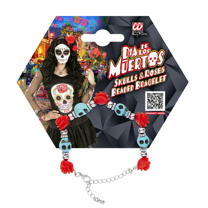 Halloween Armband Rot Blau Totenkopf