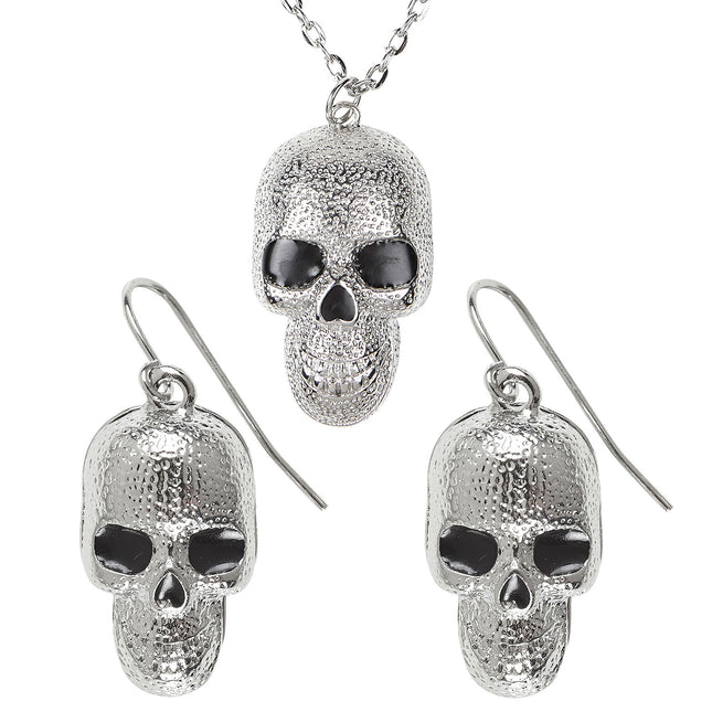 Halloween Accessoires Set Silberner Totenkopf 3 Stück