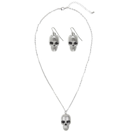 Halloween Accessoires Set Silberner Totenkopf 3 Stück