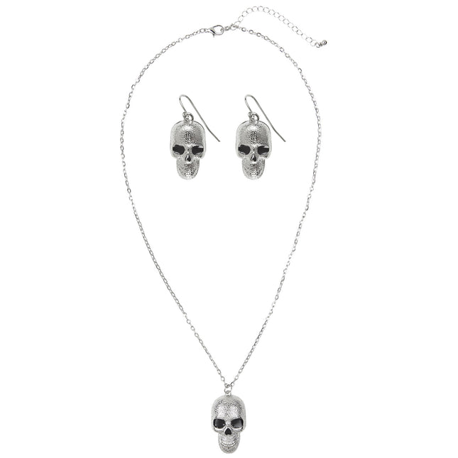 Halloween Accessoires Set Silberner Totenkopf 3 Stück