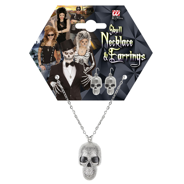 Halloween Accessoires Set Silberner Totenkopf 3 Stück