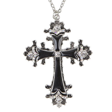 Halloween Halskette Schwarz Silber Kreuz