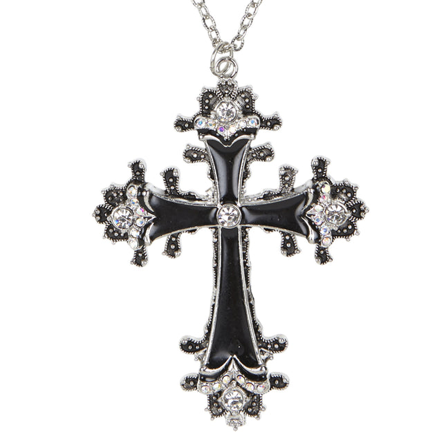 Halloween Halskette Schwarz Silber Kreuz