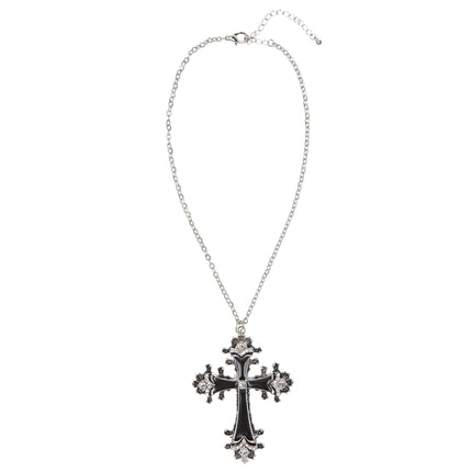 Halloween Halskette Schwarz Silber Kreuz
