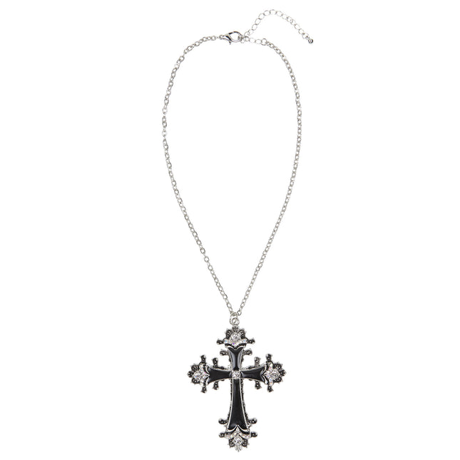 Halloween Halskette Schwarz Silber Kreuz
