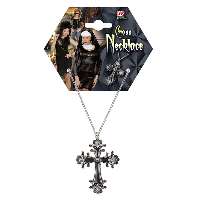 Halloween Halskette Schwarz Silber Kreuz