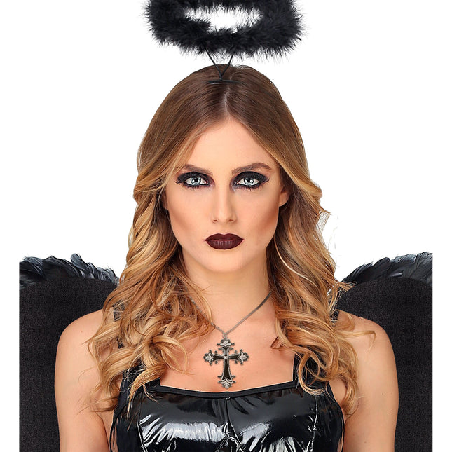 Halloween Halskette Schwarz Silber Kreuz