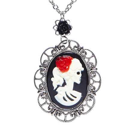 Halloween Halskette Totenkopf und Rose