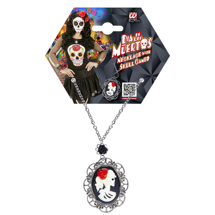 Halloween Halskette Totenkopf und Rose