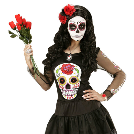 Halloween Halskette Totenkopf und Rose