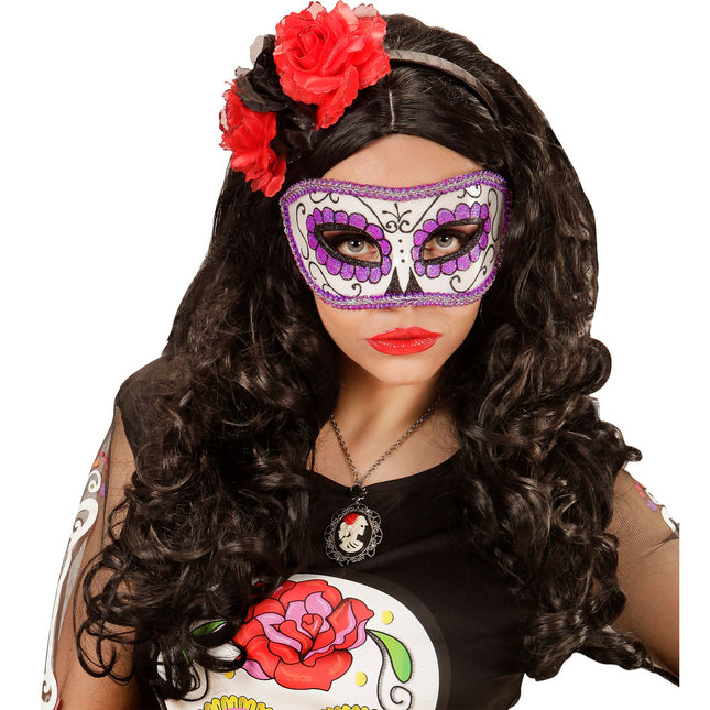 Dia De Los Muertos Augenmaske Lila