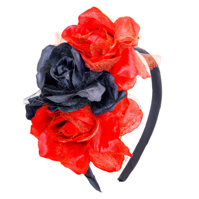 Dia De Los Muertos Haarband Rot Schwarz Blumen
