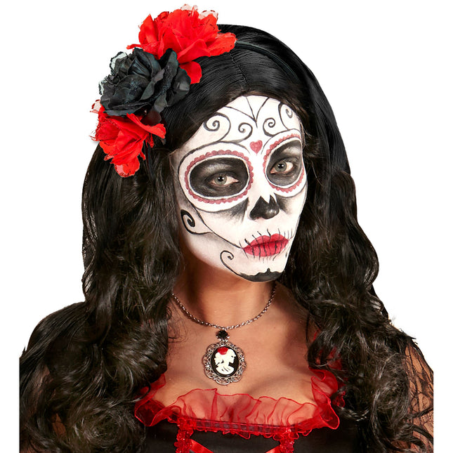Dia De Los Muertos Haarband Rot Schwarz Blumen