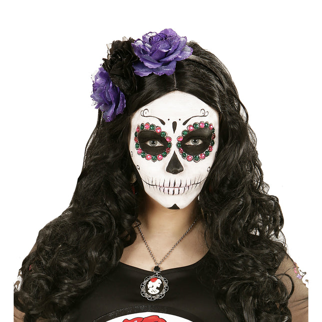 Dia De Los Muertos Haarband Schwarz Lila Blumen