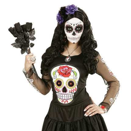Dia De Los Muertos Haarband Schwarz Lila Blumen
