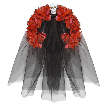 Halloween Haarband Schwarz Rot Schleier