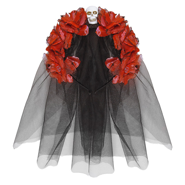 Halloween Haarband Schwarz Rot Schleier