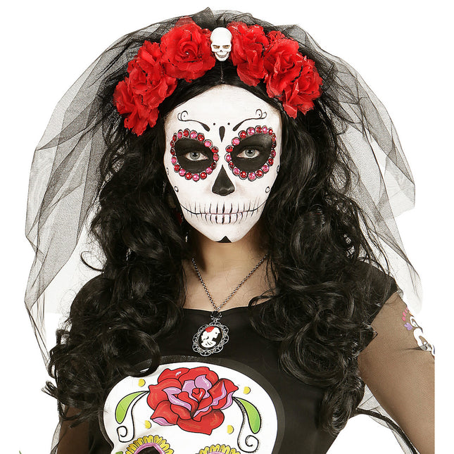 Halloween Haarband Schwarz Rot Schleier