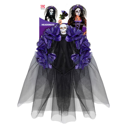 Halloween Haarband Schwarz Lila Schleier