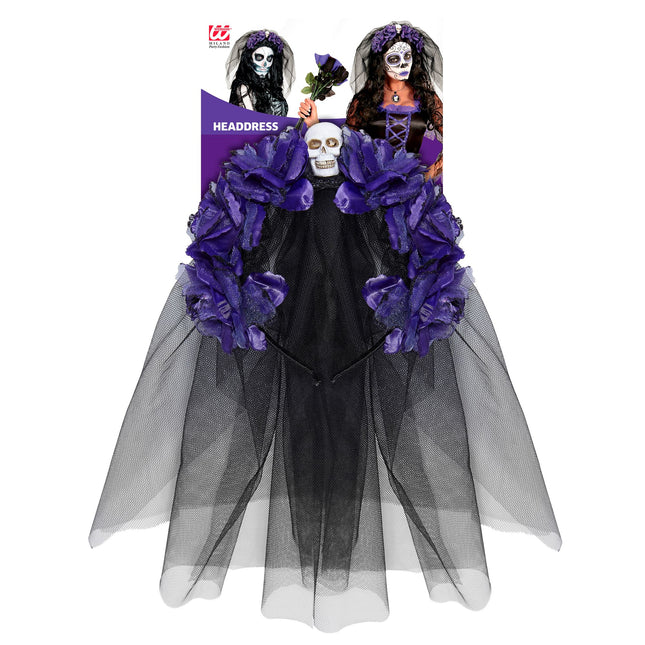 Halloween Haarband Schwarz Lila Schleier