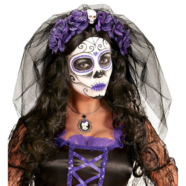 Halloween Haarband Schwarz Lila Schleier