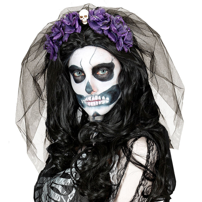 Halloween Haarband Schwarz Lila Schleier