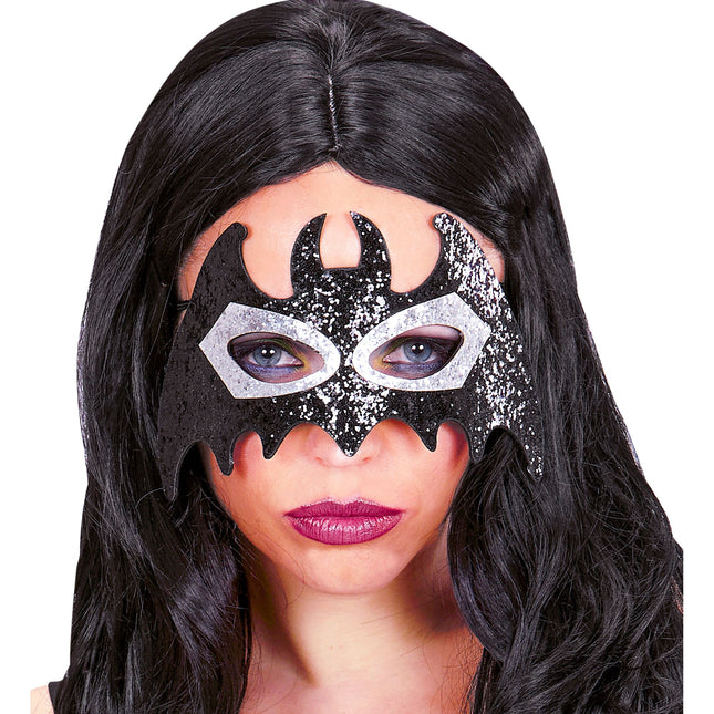 Halloween Augenmaske Schwarz Silber Fledermaus