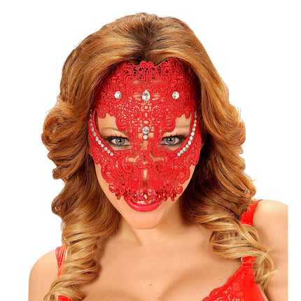 Rote Maske mit Spitze