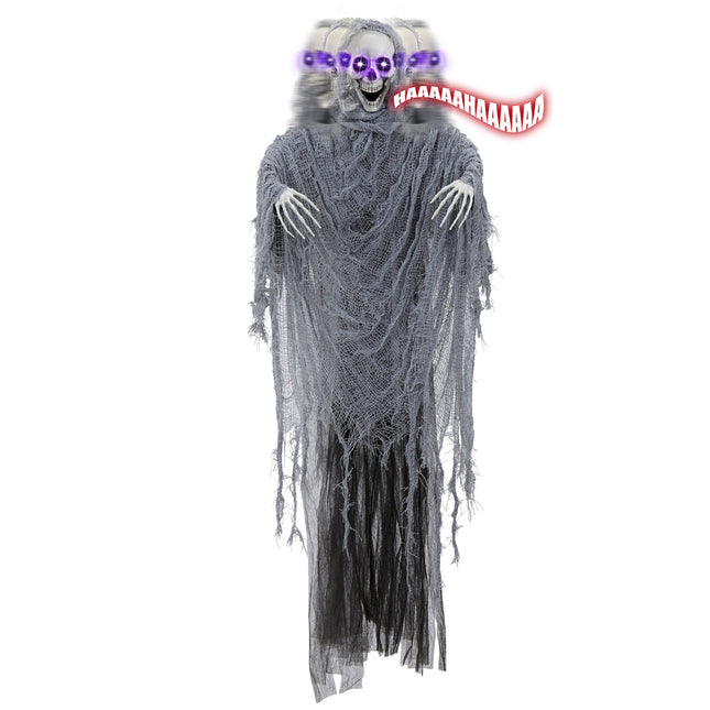 Halloween-Puppe Grauer Sensenmann mit Sound, Licht und Bewegung