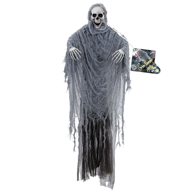 Halloween-Puppe Grauer Sensenmann mit Sound, Licht und Bewegung