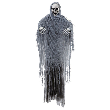 Halloween-Puppe Grauer Sensenmann mit Sound, Licht und Bewegung