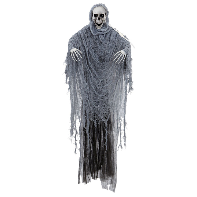 Halloween-Puppe Grauer Sensenmann mit Sound, Licht und Bewegung