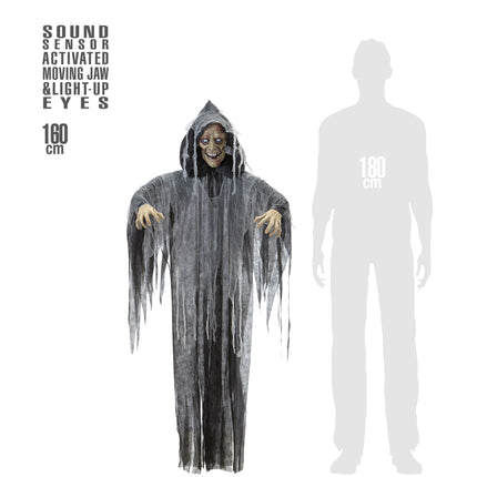 Halloween-Puppe Grauer Zombie mit Sound, Licht und Bewegung